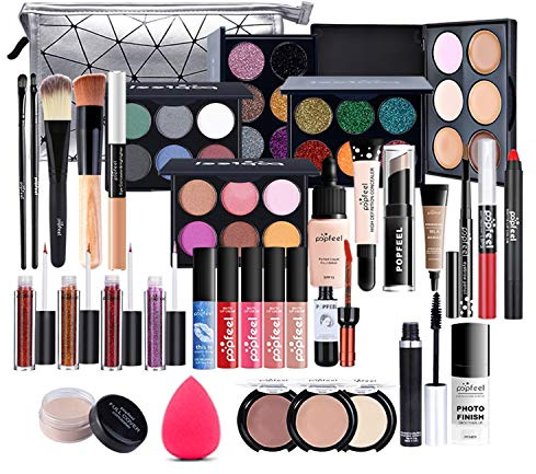 MKNZOME Make-up-Set, 37-teilig, professionelles Damen-Schmink-Set mit Make-up-Tasche, Make-up-Paletten, Lidschatten, Lipgloss, Geschenk-Set Geburtstag Weihnachten