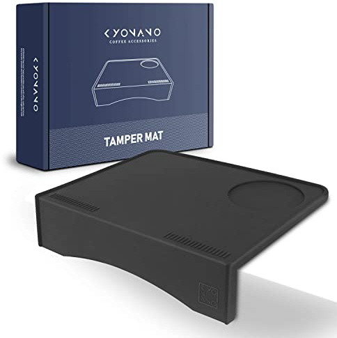 KYONANO Tampermatte, Tamping Matte aus Premium Silikon, Kaffee Tamper Matte Anti-Rutsch, Espresso Tampermatte Barista Zubehör für Siebträger, Tamper Ablage, 19x15cm (Schwarz)