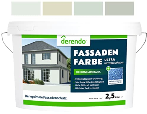 derendo Silikonharz Fassadenfarbe Grün ULTRA Wetterschutz Weissgrün 2.5 l aussen Fassade Silikonharzfarbe mit Abperleffekt Lotus Blatt Fassadenschutz Schmutzabweisende Silikonharzbeschichtung