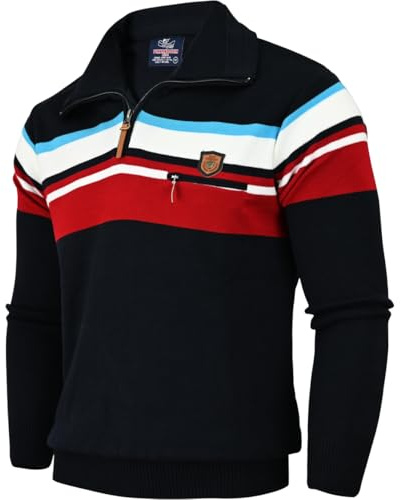 Soltice Herren Langarm Sweatshirt, Poloshirts, Winter- Strick- Pullover, Meliert gestreift aus Baumwoll-Mix (M bis 3XL) (L, [M3] Schwarz Türkis)