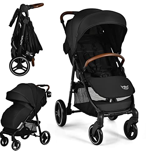 BABY JOY Baby Stroller, High Landscape Infant Carriage Newborn Pushchair with Foot Cover, Cup Holder, 5-Point Harness, Adjustable Backrest & Canopy, Suspension Wheels, Easy One-Hand Fold (Black)