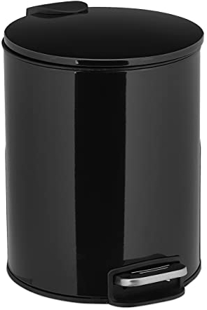 Relaxdays Poubelle de Salle de Bain, 5 L, Seau intérieur Amovible, métal, Poubelle à pédale, Noire