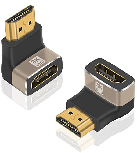 Duttek 8K 90 Grad HDMI 2.1 Adapter, Up Winkel HDMI Stecker auf Buchse Connector Unterstützt 8K@60Hz, 4K@120Hz, HDR,Dolby für Laptop, PC,Monitor, TV (2 Pack)