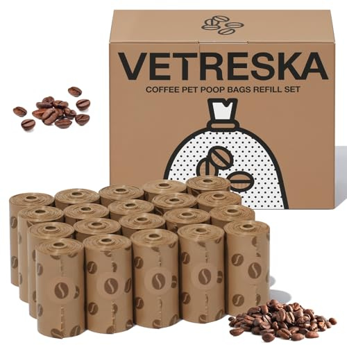 VETRESKA Dog Poop Bags, Coffee Scented Waste Bags, Leak Proof, Extra Thick and Large Dog Pet Bags for Dogs and Cats - 300 Count (20 Refill Rolls)
