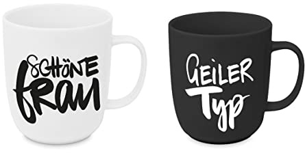 Schöne Frau & Geiler Typ – weiße und schwarze Tasse mit Henkel als Set