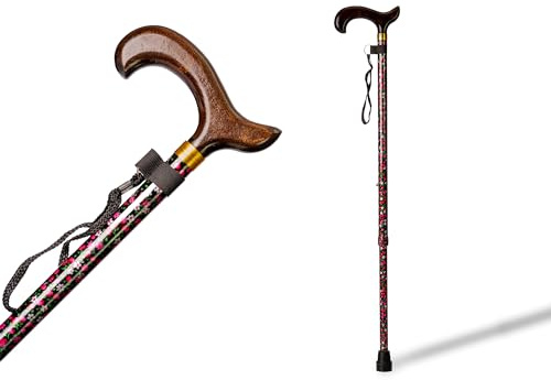 Segorbina de Bastones Canne Pliable en Aluminium, Finition Fleurs et Poignée en Bois, Réglable 74-95cm (402F)