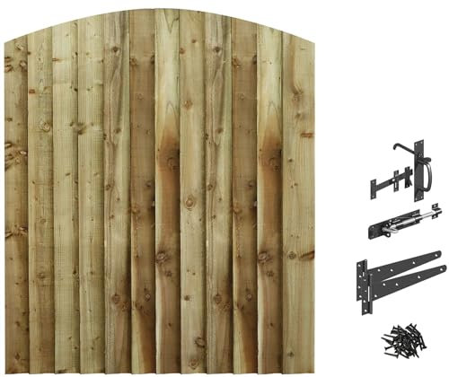 Bespoke Custom Made To Measure UPTO HEIGHT: 5ft (150cm High) Feather Edge Fully Framed Arch Top Pathway Garden Pedestrian Gate [Width Between 105CM to 120CM With Suffolk Latch Hinge Pack