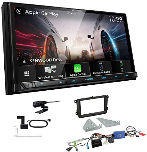 Kenwood DMX8021DABS 2-DIN Autoradio kompatibel mit WiFi Apple CarPlay Android Auto Bluetooth DAB+ USB-C passend für Volkswagen VW Tiguan ab 2007 schwarz inkl Canbus + LFB