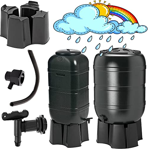 Slimline Garden Water Butt Set Including Tap With Stand and Filler Kit Tight Fitting Lid 100L or 210L (100 Litre Water Butt)