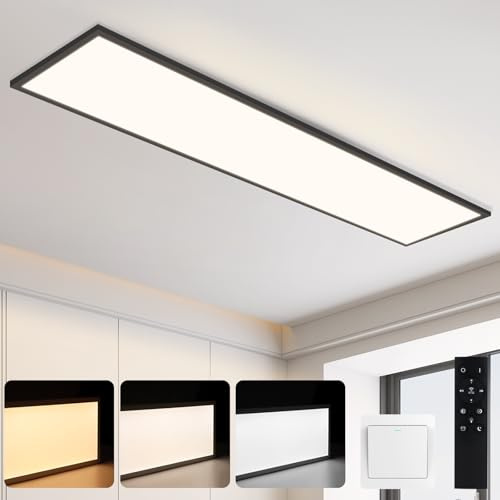 CBJKTX LED Deckenleuchte Dimmbar Panel 120x30cm mit Fernbedienung 48W | 3120lm,Farbtemperatur einstellbar 3000K-6500K Lang Modern Deckenlampe für Büro Küche Wohnzimmer