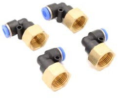 Pneumatic Angled Push-In Fitting 90° with Internal Thread 3/8 Inch - 6 mm IQS 4 Pieces Push In Connection Air Compressor Hose Fittings Industrial Quality (3/8 Inch - 6 mm - 90° Angle)