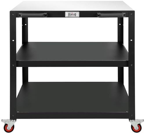 Feasto Robuster Outdoor-Pizzaofentisch, 91,4 x 61 cm, 304 Edelstahl, Grilltisch mit feststellbaren Rädern für Pizzaöfen und Grillplatten, 3 Ablagen, Vorbereitungstisch für Deck, Terrasse, BBQ und | Tischplatte aus 304 Edelstahl für Pizzaöfen und Grillplatten, robuster Vorbereitungstisch für Deck, Terrasse, BBQ und Partys