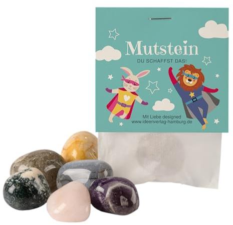 10x 'Mutstein' Glückssteine für Kinder / Glücksbringer als Mitgebsel Kindergeburtstag / Mutmacher / Geburtstag Kleinigkeit