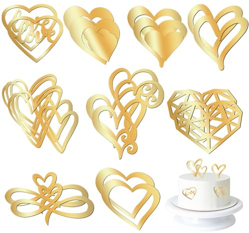 UTMACH 18 stycken tårtdekorationer hjärtan guld akryl cupcake toppers hjärtan akryl tårtdekoration guld gyllene tårta topper tårtdekoration set för födelsedag bröllop bröllop fest fest fest