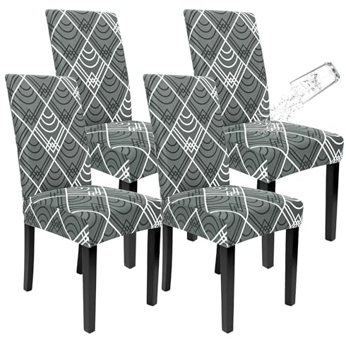 SOMYTING Set di 4 Coprisedia Impermeabili per Sala Da Pranzo Coprisedia Elasticizzati Con Elastico Rimovibile, Per Hotel, Cucina, Matrimoni Geometria Grigia