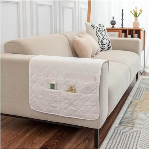 Fundas Protectoras para Reposabrazos de Sofá - Cubre Apoyabrazos Antideslizante para Sillones Reclinables, Organizador ( Color : Beige-b , Size : 50