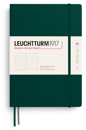LEUCHTTURM1917 370279 Notizbuch Composition (B5), Hardcover, 219 nummerierte Seiten, Forest Green, Dotted | 219 nummerierte Seiten, Fadenheftung, 2 Lesezeichen, Falttasche, Verschlussgummi, 80 g/m²