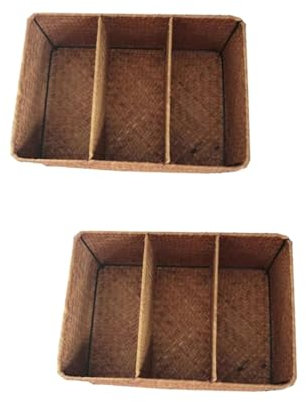 PRETYZOOM 2stücke Seegras Woven Desktop Aufbewahrungskorb Fächer Organizer Für Schreibtisch Und Gelb Handgefertigte Langlebige Lagerlösung Für Ordentliches Zuhause