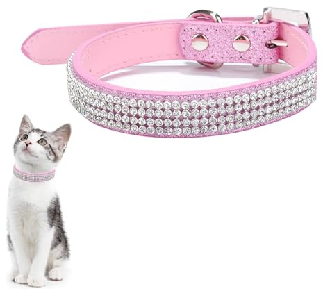 DHWEKU Collare per gatti a strappo Collari per gattini con campana in velluto con strass per gatto femmine gatti maschi animali domestici