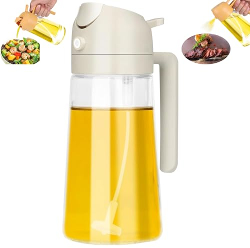JJKTO Ölsprühflasche 2 In 1 Ölzerstäuber Olivenölspender Mit Griff Für Air Fryer Kochen 450ml Glas Kochen Auslaufsicher Zum Kochen, Backen, Grillen Und Salate BBQ Küchen Gadgets