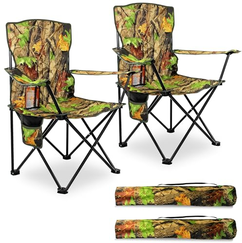 Crystals Set of 2 Folding Camping Chair Heavy Duty Structure, Waterproof & Foldable with Cup Holder & Side Pockets, Ideal for Garden, Fishing, Picnic, Camping & Travel Comfort