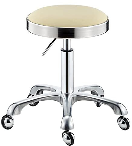 QZQJUILU Drehhocker mit Rollen, Rollbarstühle, runder Stoffsitz, Edelstahl, drehbarer Globus für Büroarbeit, Arztpraxis, Salonhocker, verstellbar 43-57 cm