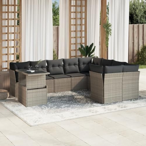 Juroupi 10-TLG. Garten-Sofagarnitur mit Kissen GartenmöBel Set Lounge GartenmöBel Lounge MöBel Outdoor Gartengarnitur Hellgrau Poly Rattan - 3266852
