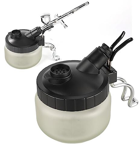 Yomiyuyr Airbrush-Reinigungstopf, universelle Glasflasche mit Halter, Airbrush-Reinigungsbehälter für Spritzpistolen-Sets, Waschstation mit 5 Filtern