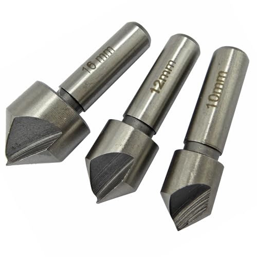 Dekton 3pc Countersink - High-Speed Steel Set Ensures Effortless Drilling with Minimal Splintering | 45 Degree Right Angle | Sizes 10, 12 & 16mm, 1/4 Hex Shank | Also Fits in Hand Drill | Durable