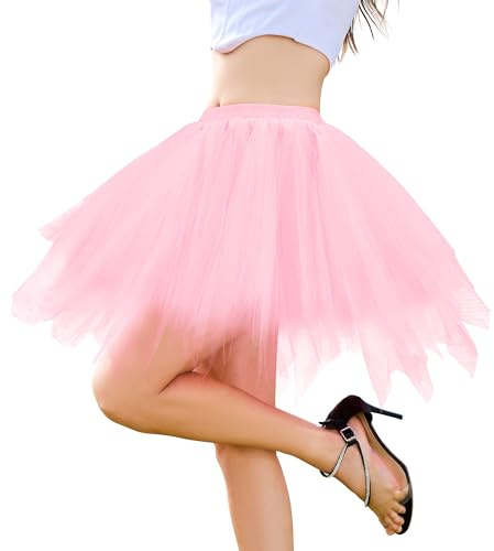 PONCEAU Damen Tüllrock tütü Rock mit Elastischem Bund 50er Rockabilly Petticoat Tutu Unterrock Kurz Ballett Tanzkleid Cosplay Party Outfit Kostüm Rock für Halloween Karneval