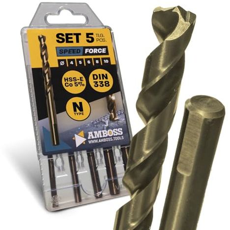 5x Spiralbohrer Speed Force 4-10 mm (Set) - HSS-G DIN 338 für Stahl, Baustahl, Alu, Buntmetalle AMBOSS WERKZEUGE® Bohrer Bleche, Profile - Sechskant f. Bohrmaschine, Akkubohrer, Standbohrmaschine