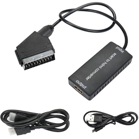 Casoter Convertisseur péritel vers HDMI avec commutateur audio vidéo 720p/1080p avec péritel et câbles HDMI convertisseur pour moniteur HDTV projecteur Sky/DVD/STB avec sortie péritel