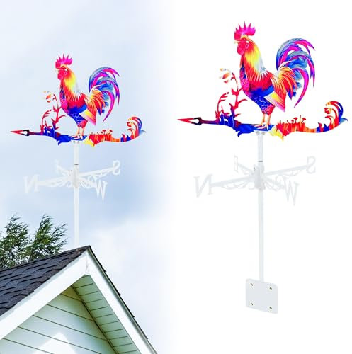 NICOLA Weathervane, Colourful Cockerel Weather Vane, Metal Cockerel Weathervane Wind Direction Indicator for Garden, Sheds, Roof, Balcony (Style 1)