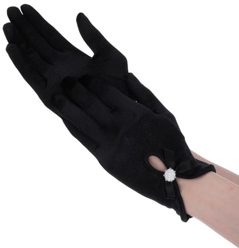 Abeillo Black Satin Gloves for Women Elegant Wedding Gloves Short Tea Party Glove Courtesy Glove for Opera Evening Wedding 1920s Prom (Black)