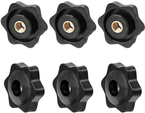 6Pcs M6 Star Clamping Nuts, Black Handle Knobs Diameter 32mm Knob Grip Plastic Star Nuts Wing Nut Thumb Bolts Thread Handle Nut For Machines And Systems Furniture Machine Tools Fitness Equipment