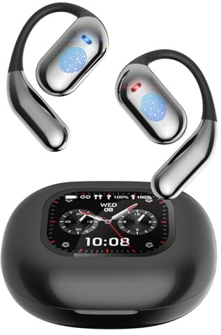 ANSTEN KI Übersetzer kopfhörer, Open Ear Kopfhörer Bluetooth 5.4, 4-in-1 Translator Earbuds mit OWS LCD-Touchscreen, Unterstützt 144 Sprachen und Akzente, Geeignet für Reise, Geschäfts, Studien