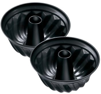 Zenker 9339050 Lot de 2 moules à gâteau avec cheminée 22 cm, moule a kouglof alsacien, moule kougelhopf, Acier anti-adhésif, 22 cm, Noir