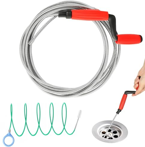 Confezione da 2 filtri a spirale, 5 m x 6 mm, per la pulizia dei tubi e 2 m x 0,25 mm, con rivestimento in nylon, per ostruire ostinati intasamenti in vasca, scarico e fogna
