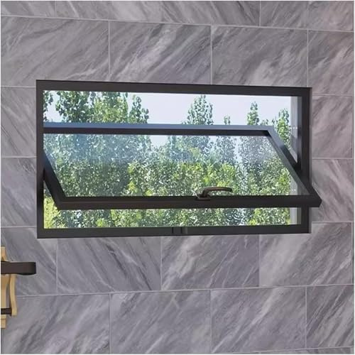 CATANK Ventana Rectangular Horizontal con Marco de aleación de Aluminio y Vidrio Templado, Ventana corrediza con Ojo de Buey Giratorio de 360° para Dormitorio y Sala de Estar (Negra, 60 x