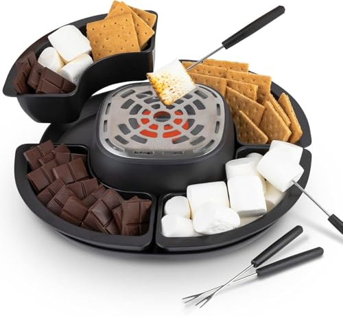 Smores Maker - Tostador eléctrico de malvaviscos sin llama, 4 bandejas desmontables y 4 tenedores para asar, juego de regalo e idea para una cita nocturna. Suministros de noche de cine y regalo de