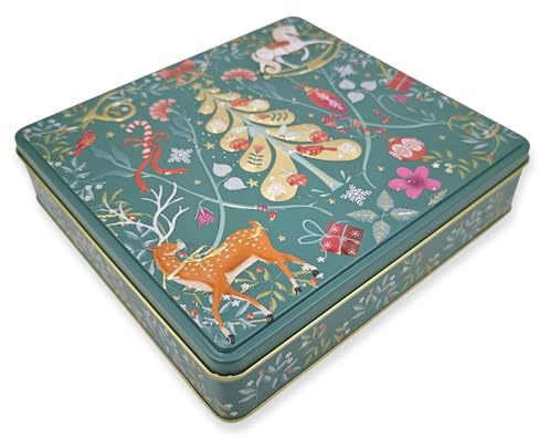 Xmas Ornaments - Scatola di latta con molti dettagli, adatta per alimenti, 1,9 l, dimensioni: 23,0 x 21,5 x 4,2 cm, colore: Verde