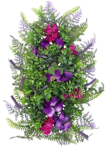 FUANA Couronne de tulipes violettes en jacinthe lilas et hortensia artificielles - Décoration murale pour porte d'entrée, décoration de fête de mariage