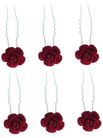 LOLIPPYY Lot de 6 Épingles à Cheveux en Tissu de Rose Rouge Vintage, Accessoires Élégants en U pour Cheveux, Décor Floral et Maintien pour Occasions Spéciales et Danses