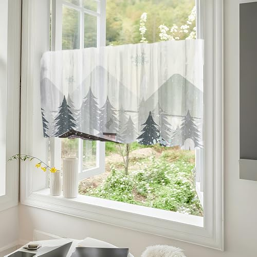 Highdi 3D Weihnachten Kurzgardine Wohnzimmer Küchen, Stangentasche Modern Kurzer Scheibengardinen für Kleine Fenster,Bistrogardine Kurzgardinen 1 Stück (Winter,120x60CM)