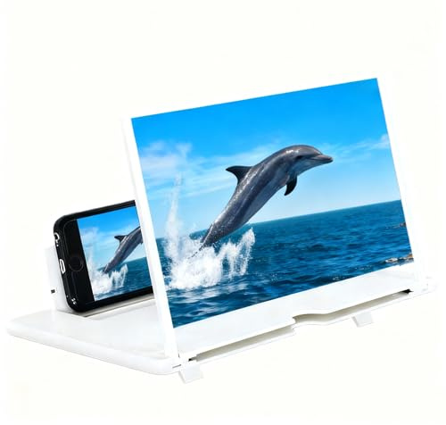 Phone Screen Magnifier, 3D Hd Mobile Phone Big Screens Amplifier, Mobile Screens Magnifier for Cell Phones, Supports All Smartphone. (White,12 Inch)
