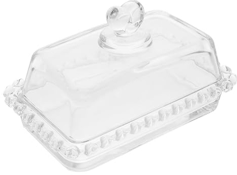 OSALADI Mantequillera de Vidrio Transparente con Tapa Plato para Mantequilla y Quesos con Borde Perlado Recipiente Reutilizable para Cocina y Postres Adecuado para Picnic y Eventos