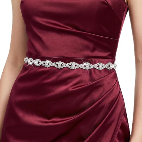 RAHLIZAS Strassgürtel, Silberner Kettengürtel, Silberner Gürtel für Damen, Brautgürtel, Funkelnde Diamantgürtel Damen Waist Chain für Abendveranstaltungen, Hochzeiten, Tanzveranstaltungen(115cm)