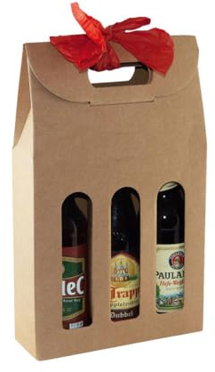 10 x Bier Geschenk Tragekarton aus Wellpappe mit glatter Oberfläche, braun, mit offenem Sichtfenster 3er 0,33l