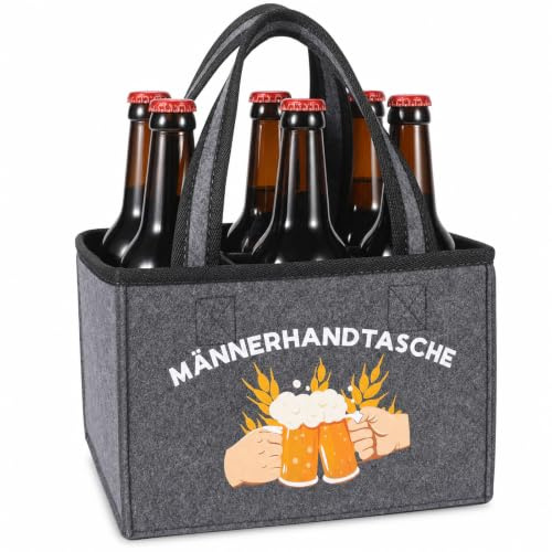 Mepham Männerhandtasche aus Filz für 6 Flaschen | Lustiges Vatertagsgeschenk und Geburtstagsgeschenk für Männer | Robuster Flaschenträger & Biertasche | Kompakte Filztasche für Papa - 24 x 15cm