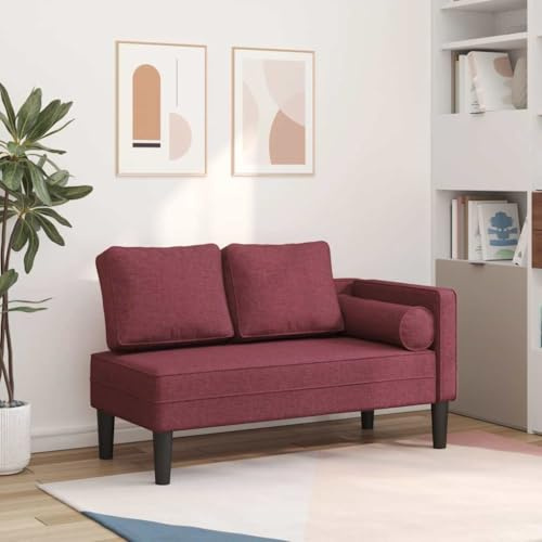Augerqir Chaiselong med kudde vinröd av polyestertyg, 116,5 x 62 x 57,5 cm, Recamiere solstol, relaxstol för vardagsrum, med skumstoppning